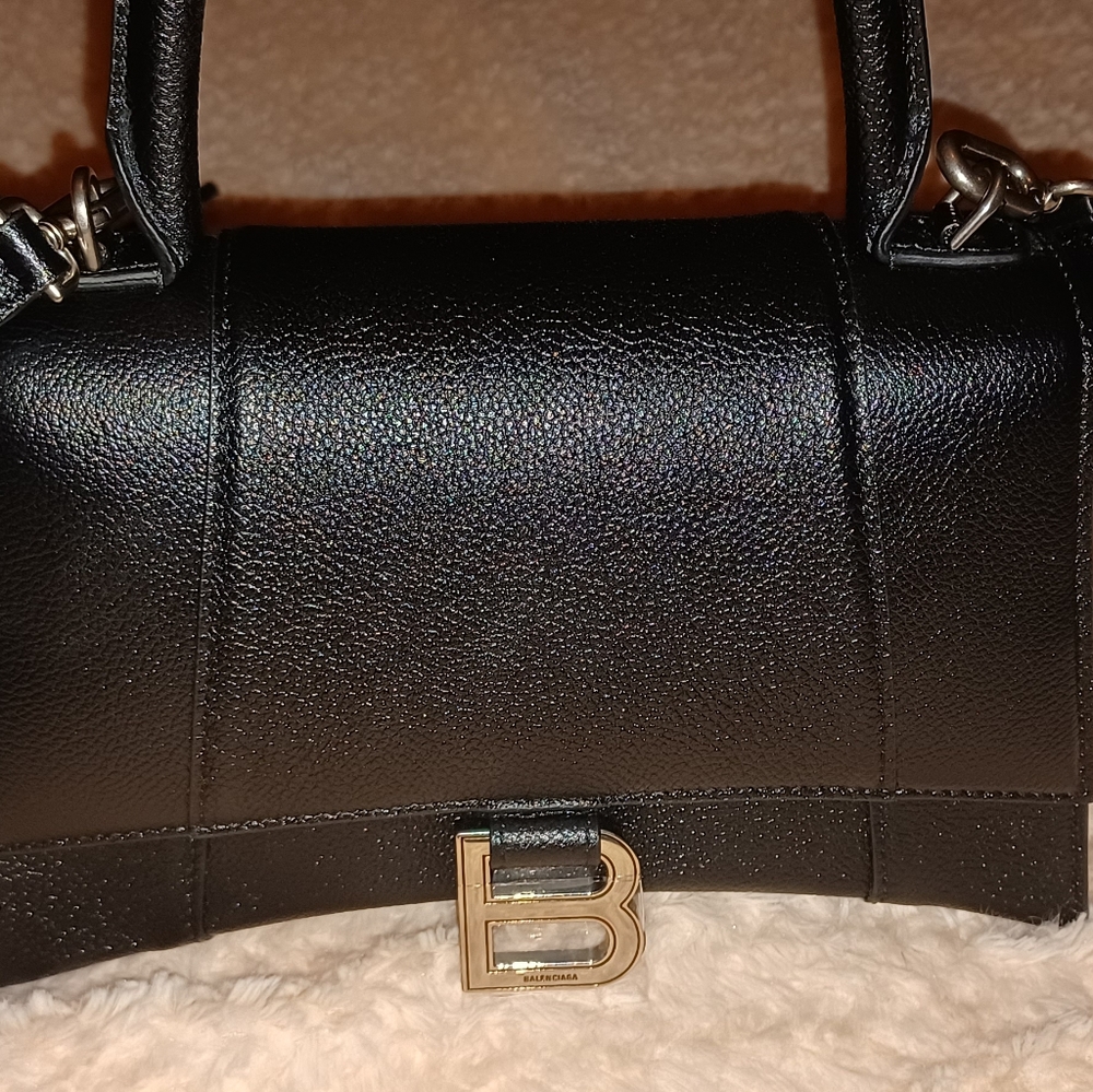 NWT SMALL Balenciaga Hourglass purse Leather Black (Silver not Brass "B") - Picture 3 of 16